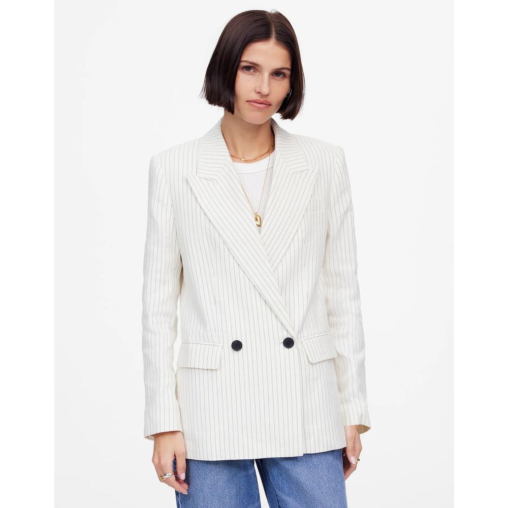 Madewell Relaxed Pinstripe Linen Blazer Jacket NWT